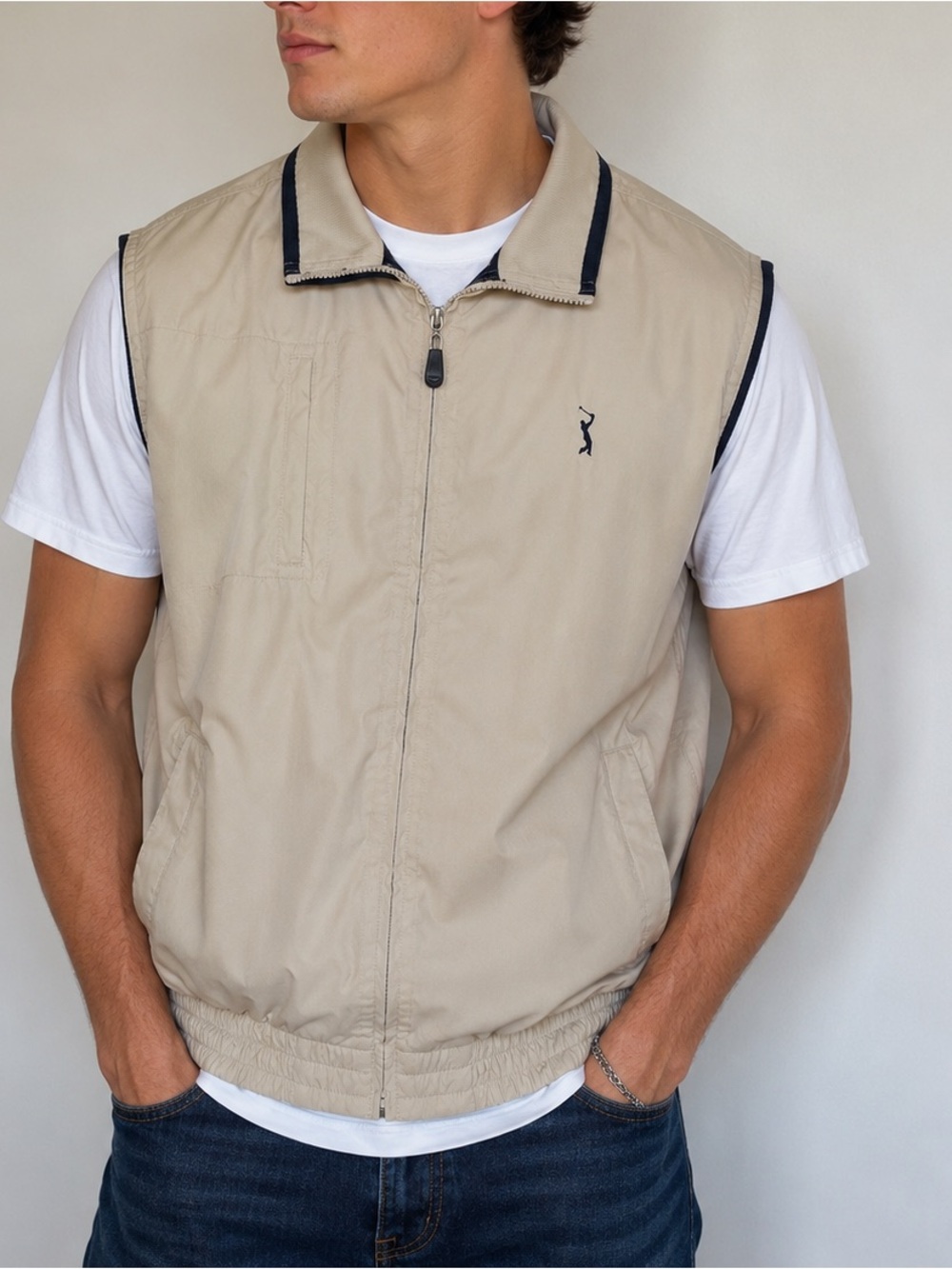 PGA Tour Collection Mens Golf Vest Jacket Tan Zip Size XXL 2X Pre-owned